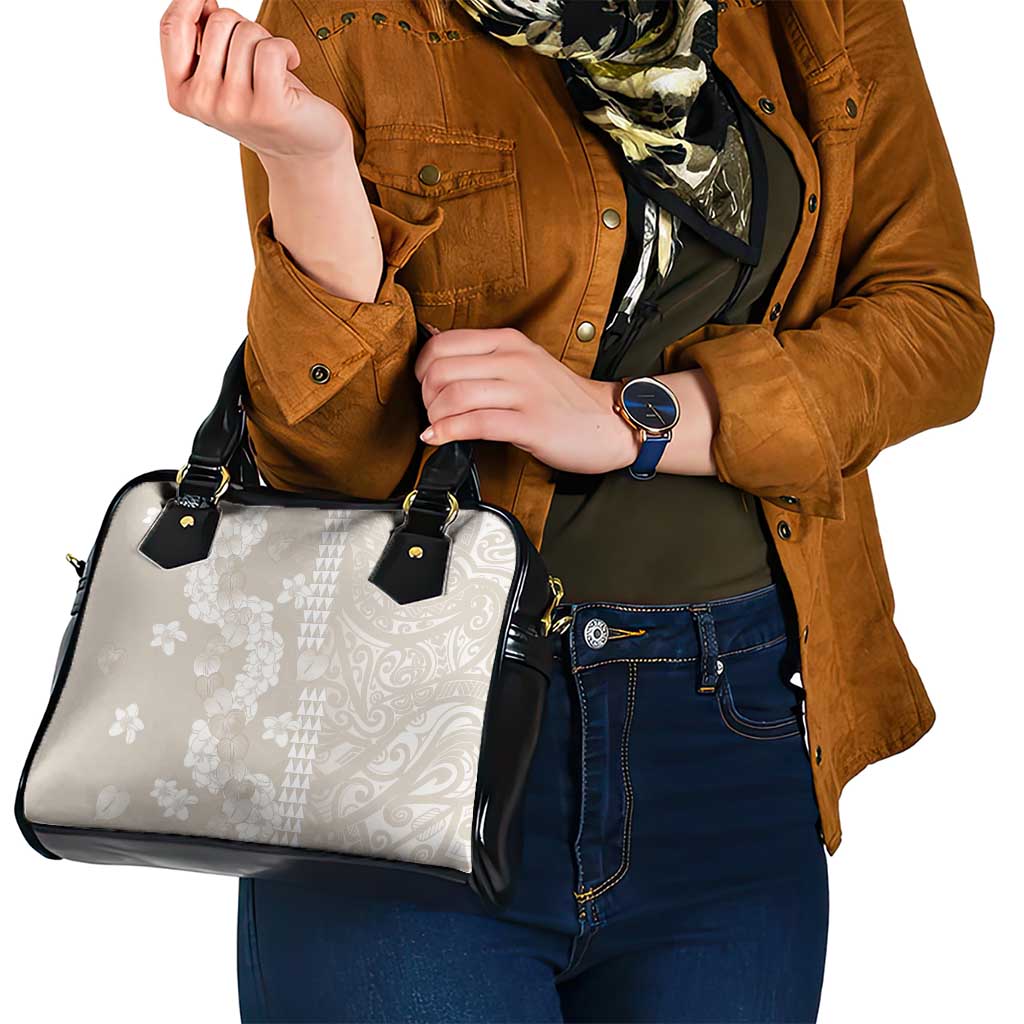 Suede Beige Hawaii Anthurium Plumeria Lei Shoulder Handbag LT9 - Polynesian Pride