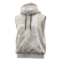 Suede Beige Hawaii Anthurium Plumeria Lei Sleeveless Hoodie