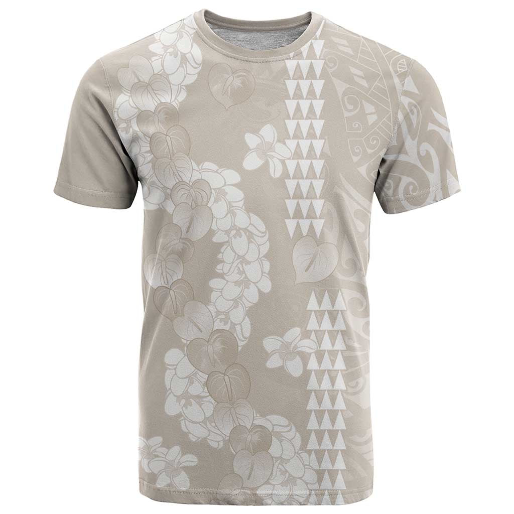 Suede Beige Hawaii Anthurium Plumeria Lei T Shirt LT9 Beige - Polynesian Pride