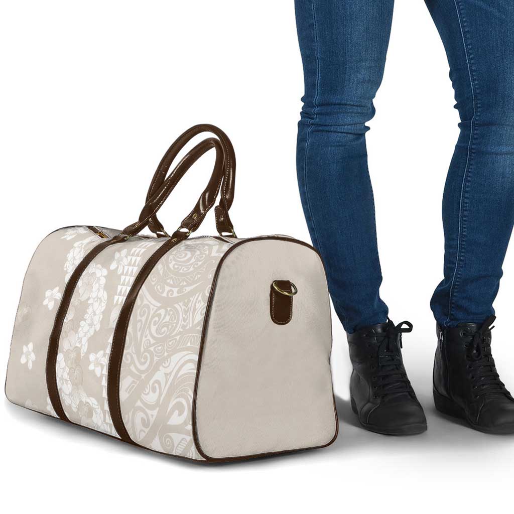 Suede Beige Hawaii Anthurium Plumeria Lei Travel Bag