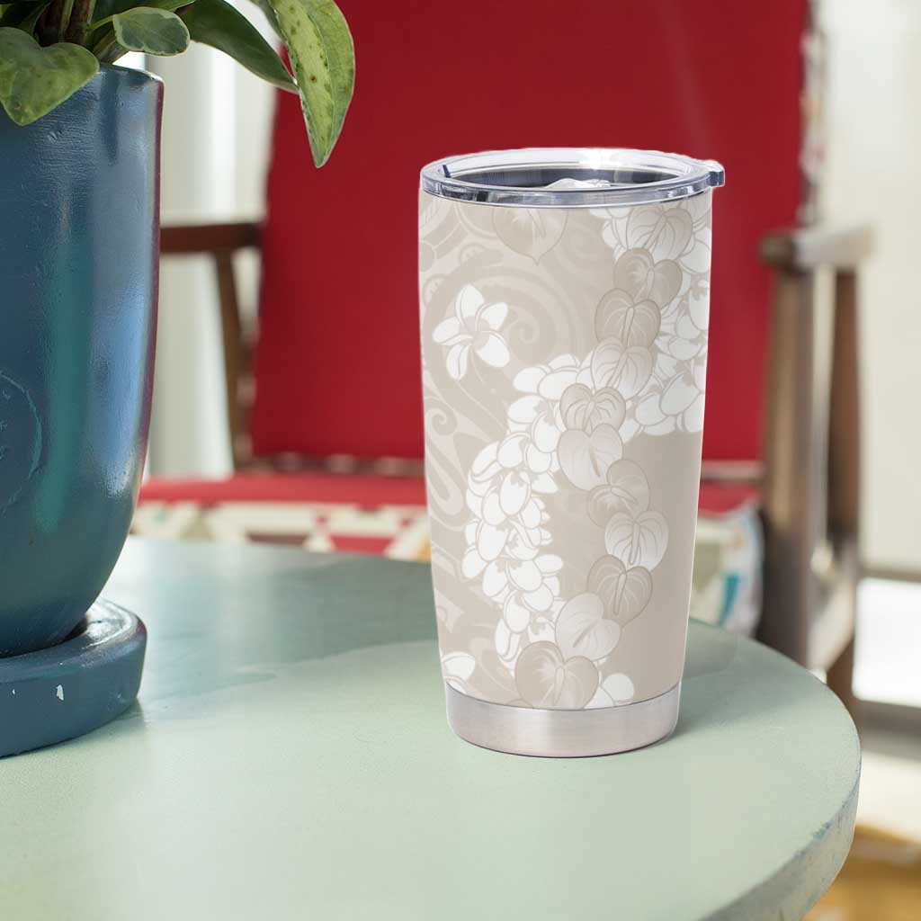 Suede Beige Hawaii Anthurium Plumeria Lei Tumbler Cup