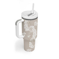 Suede Beige Hawaii Anthurium Plumeria Lei Tumbler With Handle