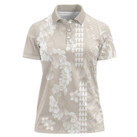 Suede Beige Hawaii Anthurium Plumeria Lei Women Polo Shirt LT9 Female Beige - Polynesian Pride