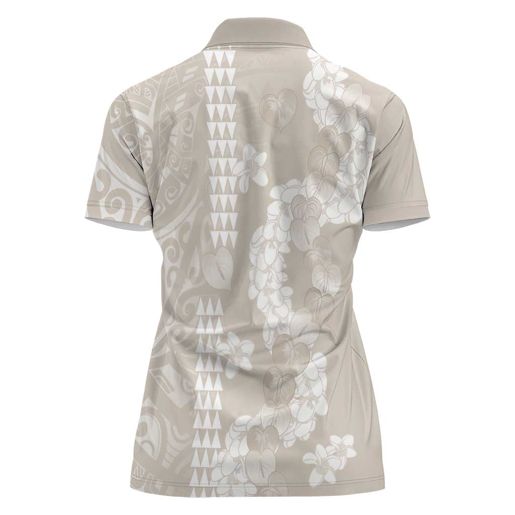 Suede Beige Hawaii Anthurium Plumeria Lei Women Polo Shirt LT9 - Polynesian Pride