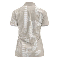 Suede Beige Hawaii Anthurium Plumeria Lei Women Polo Shirt LT9 - Polynesian Pride