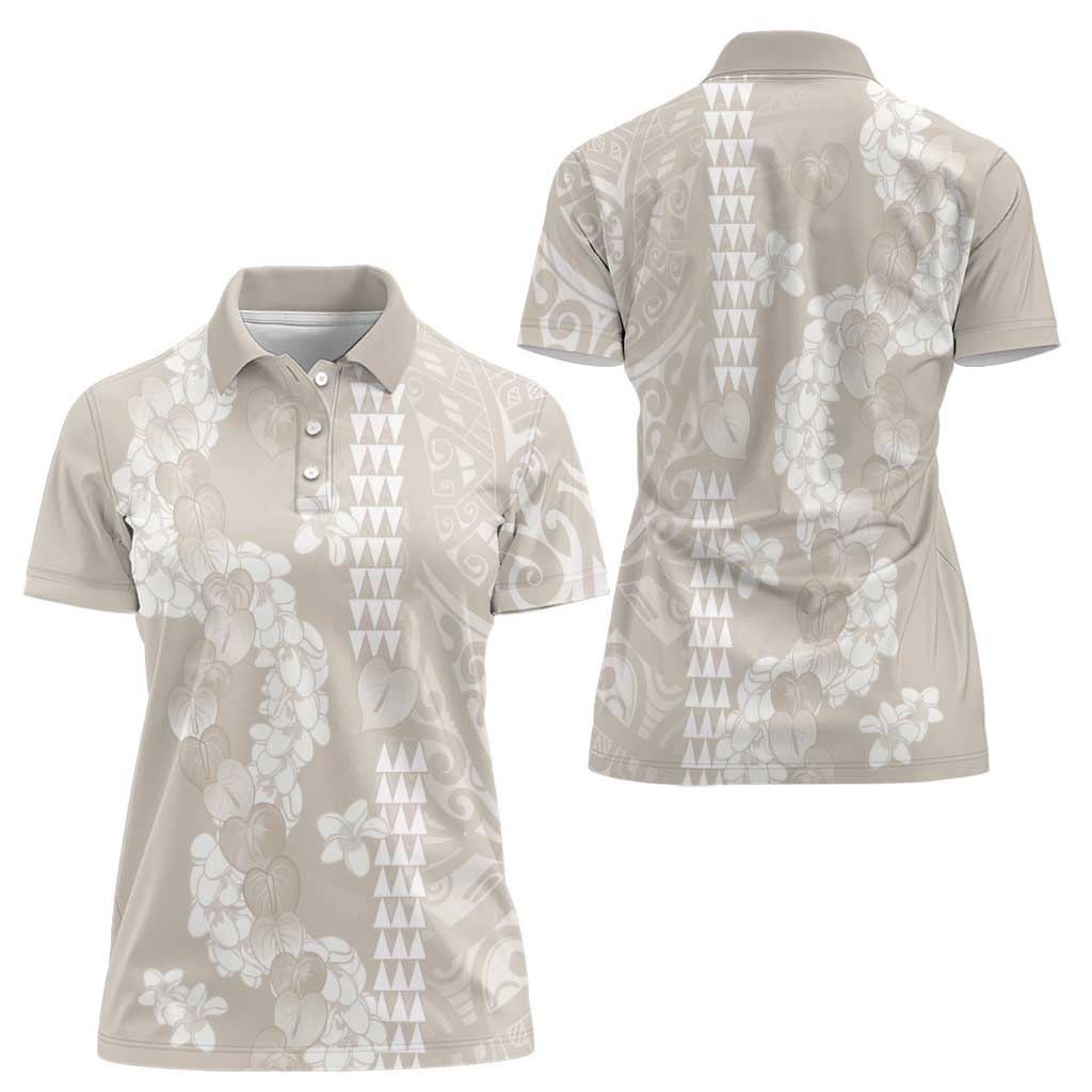 Suede Beige Hawaii Anthurium Plumeria Lei Women Polo Shirt LT9 - Polynesian Pride