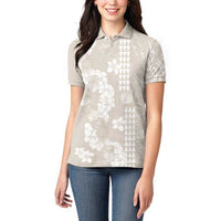 Suede Beige Hawaii Anthurium Plumeria Lei Women Polo Shirt LT9 - Polynesian Pride