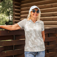 Suede Beige Hawaii Anthurium Plumeria Lei Women Polo Shirt LT9 - Polynesian Pride