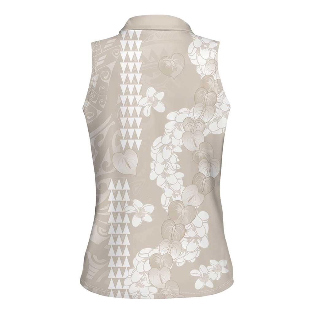 Suede Beige Hawaii Anthurium Plumeria Lei Women Sleeveless Polo Shirt