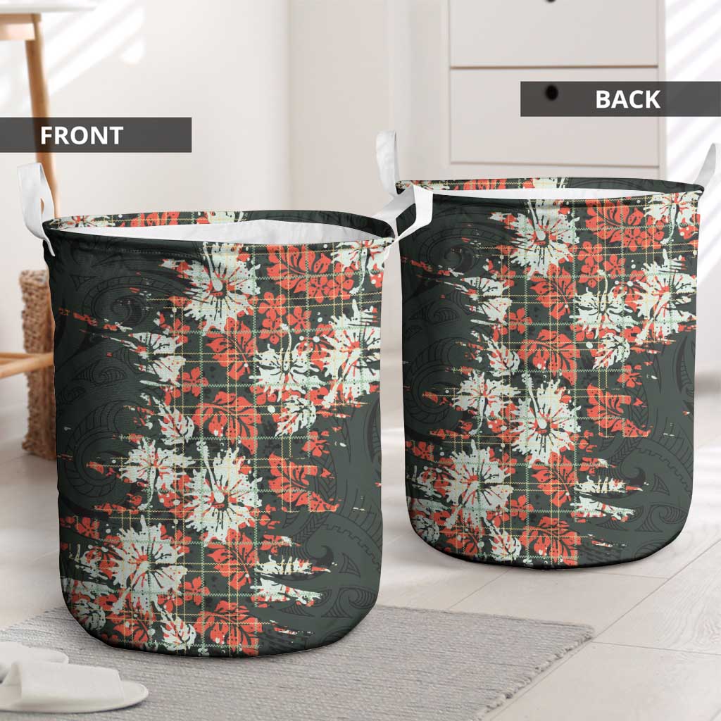 Hawaii Tartan With Hibiscus Laundry Basket Polynesian Pattern Vintage