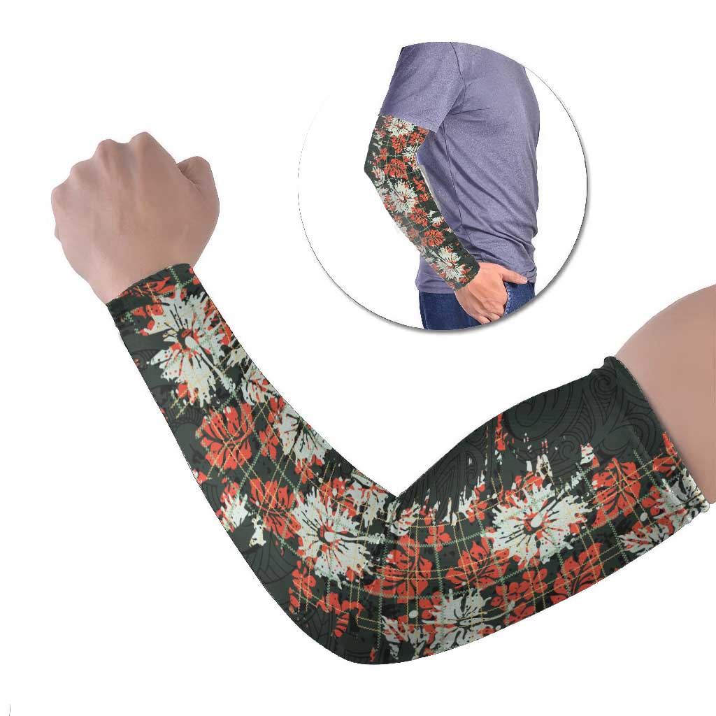Hawaii Tartan With Hibiscus Arm Sleeves Polynesian Pattern Vintage