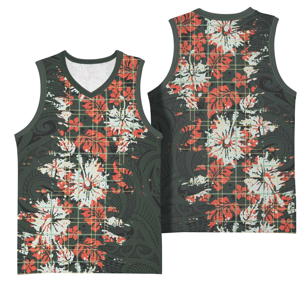 Hawaii Tartan With Hibiscus Basketball Jersey Polynesian Pattern Vintage