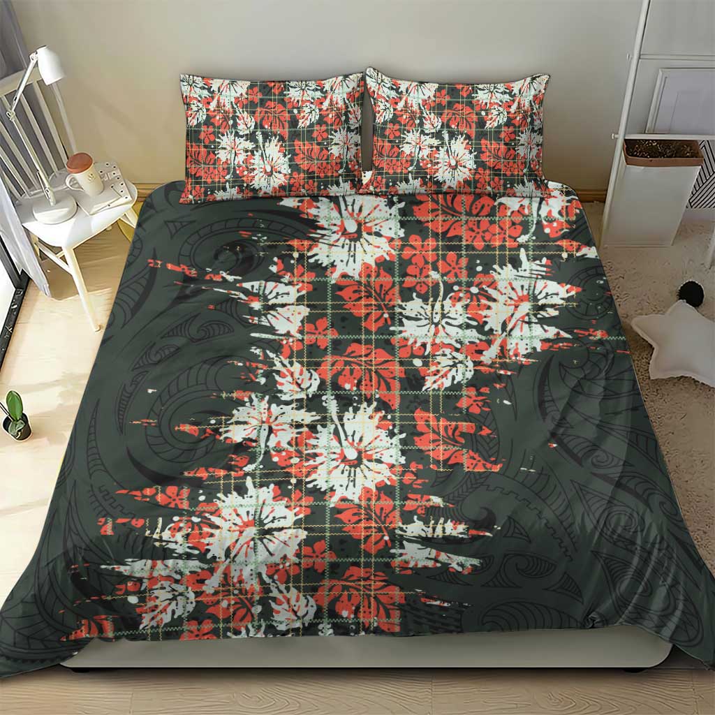 Hawaii Tartan With Hibiscus Bedding Set Polynesian Pattern Vintage