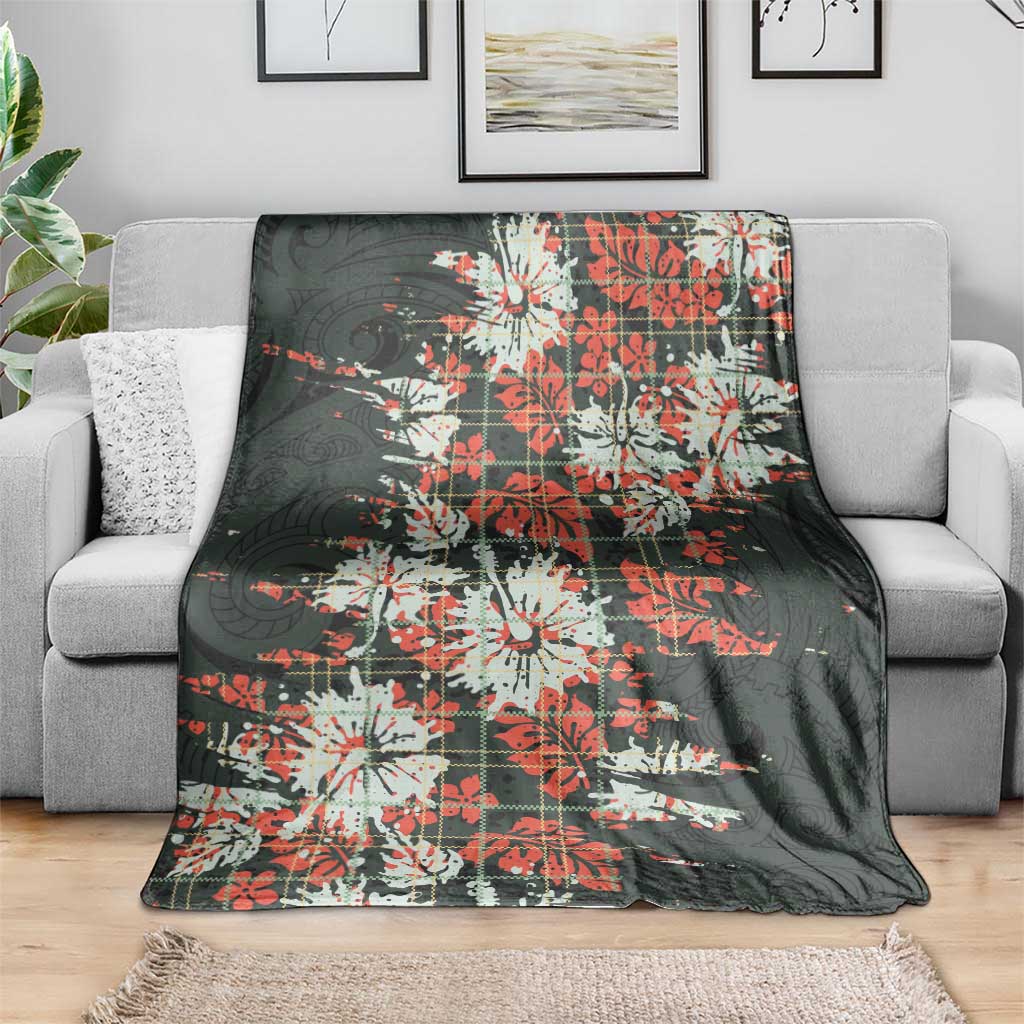 Hawaii Tartan With Hibiscus Blanket Polynesian Pattern Vintage