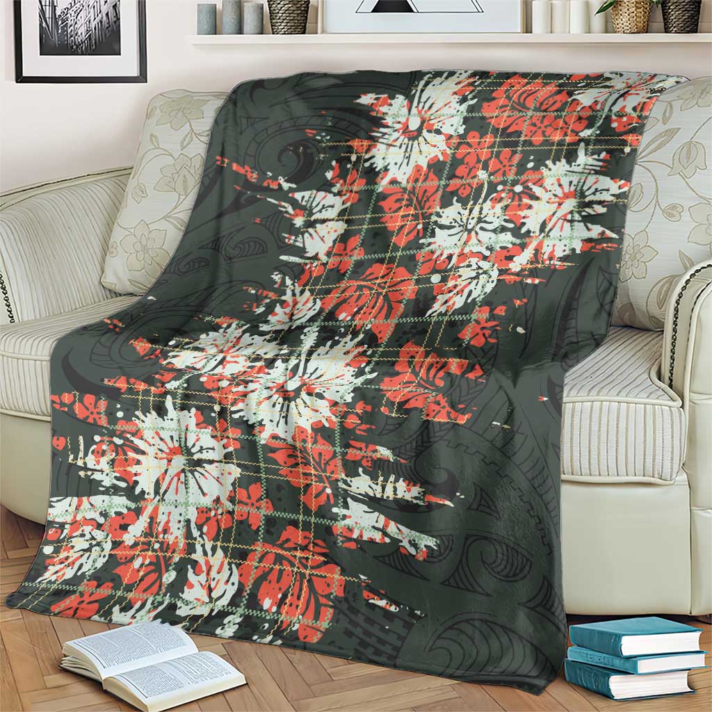 Hawaii Tartan With Hibiscus Blanket Polynesian Pattern Vintage