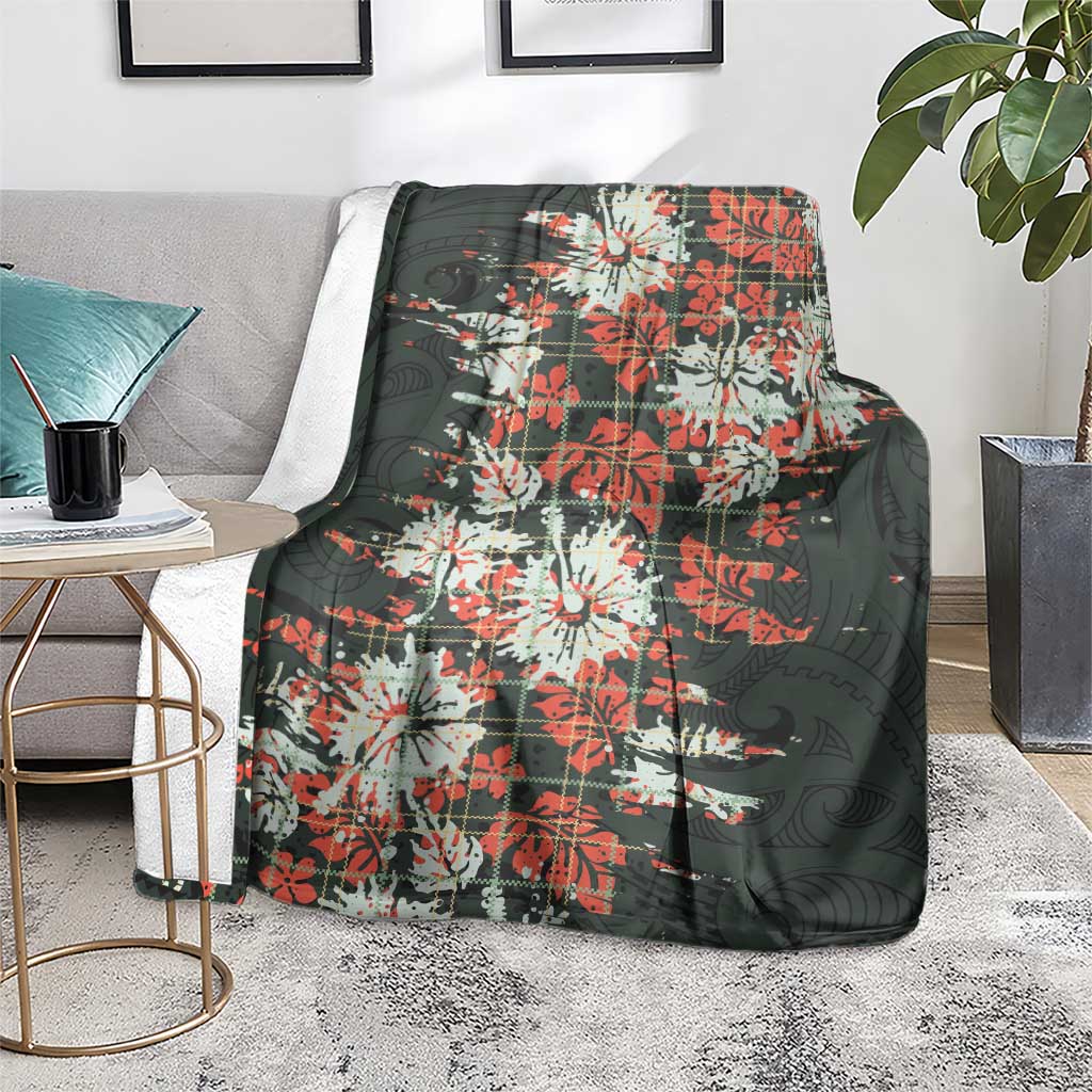 Hawaii Tartan With Hibiscus Blanket Polynesian Pattern Vintage