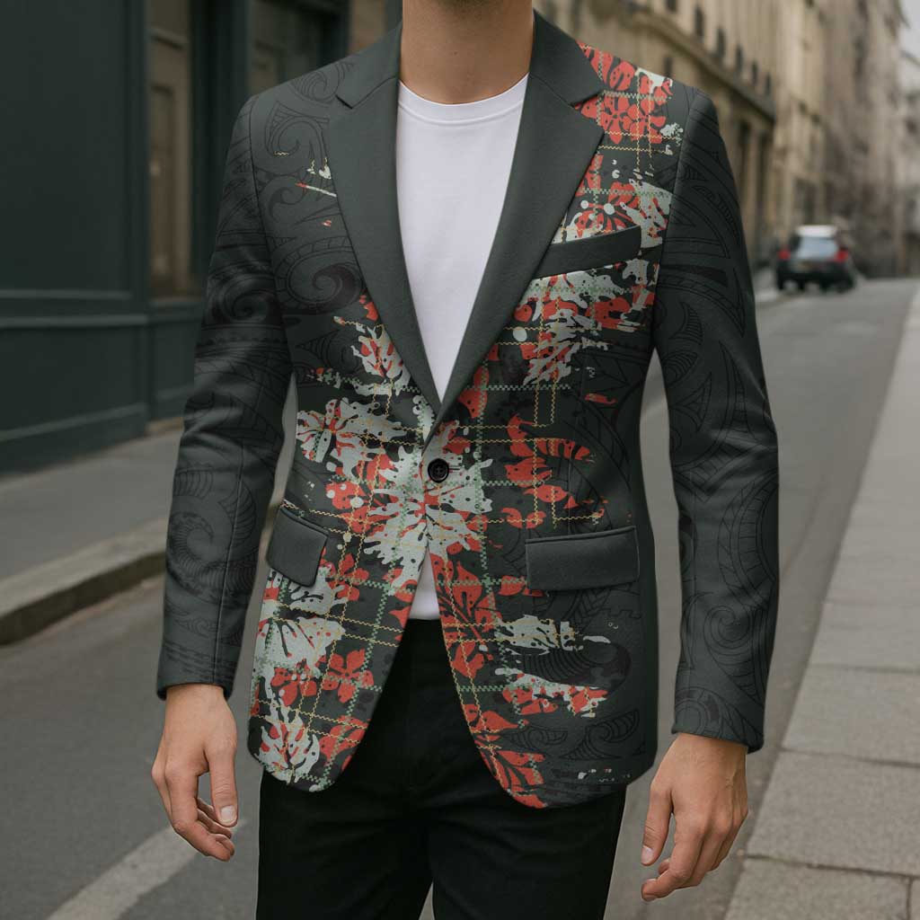 Hawaii Tartan With Hibiscus Blazer Polynesian Pattern Vintage
