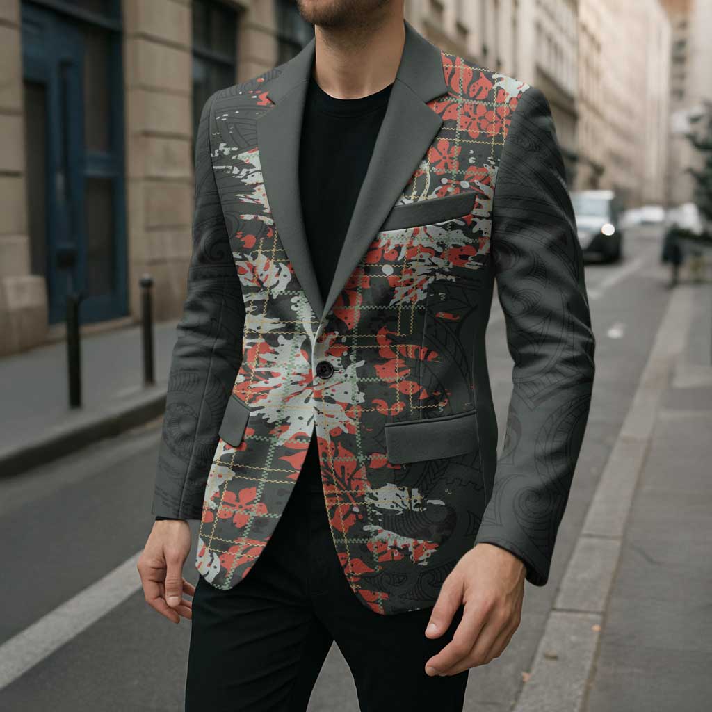 Hawaii Tartan With Hibiscus Blazer Polynesian Pattern Vintage