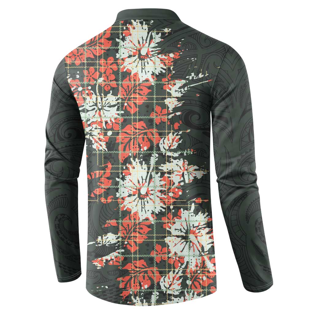Hawaii Tartan With Hibiscus Button Sweatshirt Polynesian Pattern Vintage