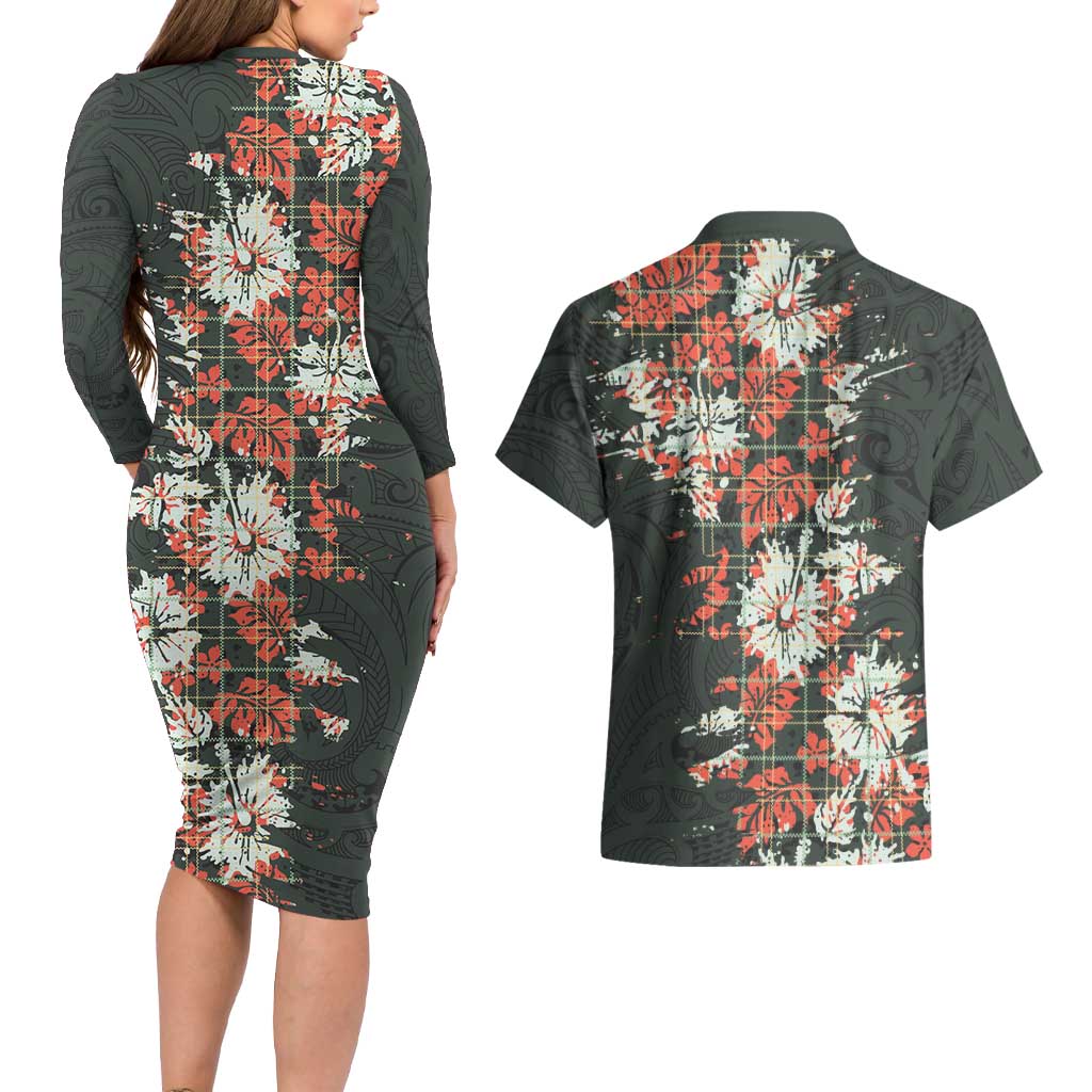 Hawaii Tartan With Hibiscus Couples Matching Long Sleeve Bodycon Dress and Hawaiian Shirt Polynesian Pattern Vintage LT9 - Polynesian Pride