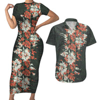 Hawaii Tartan With Hibiscus Couples Matching Short Sleeve Bodycon Dress and Hawaiian Shirt Polynesian Pattern Vintage LT9 Dark Green - Polynesian Pride