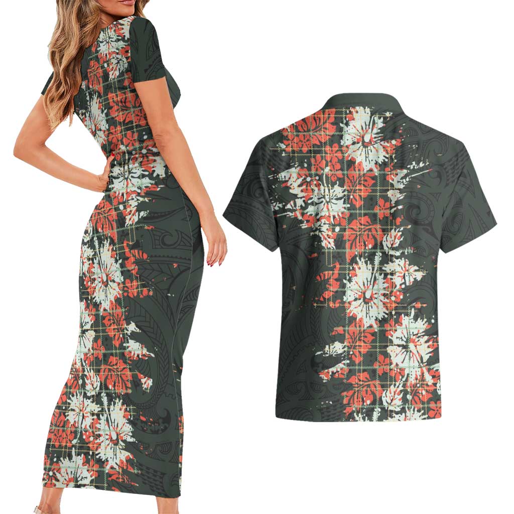 Hawaii Tartan With Hibiscus Couples Matching Short Sleeve Bodycon Dress and Hawaiian Shirt Polynesian Pattern Vintage LT9 - Polynesian Pride