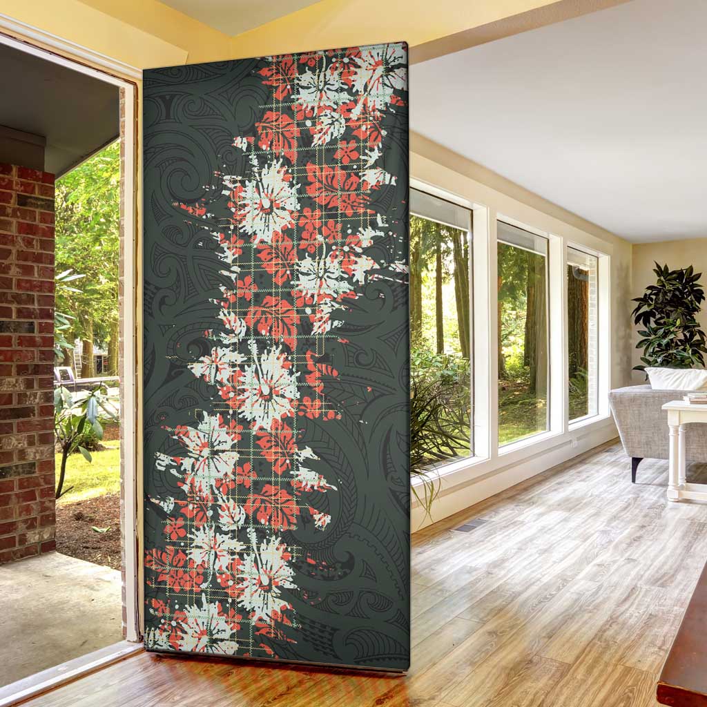 Hawaii Tartan With Hibiscus Door Cover Polynesian Pattern Vintage