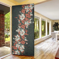 Hawaii Tartan With Hibiscus Door Cover Polynesian Pattern Vintage