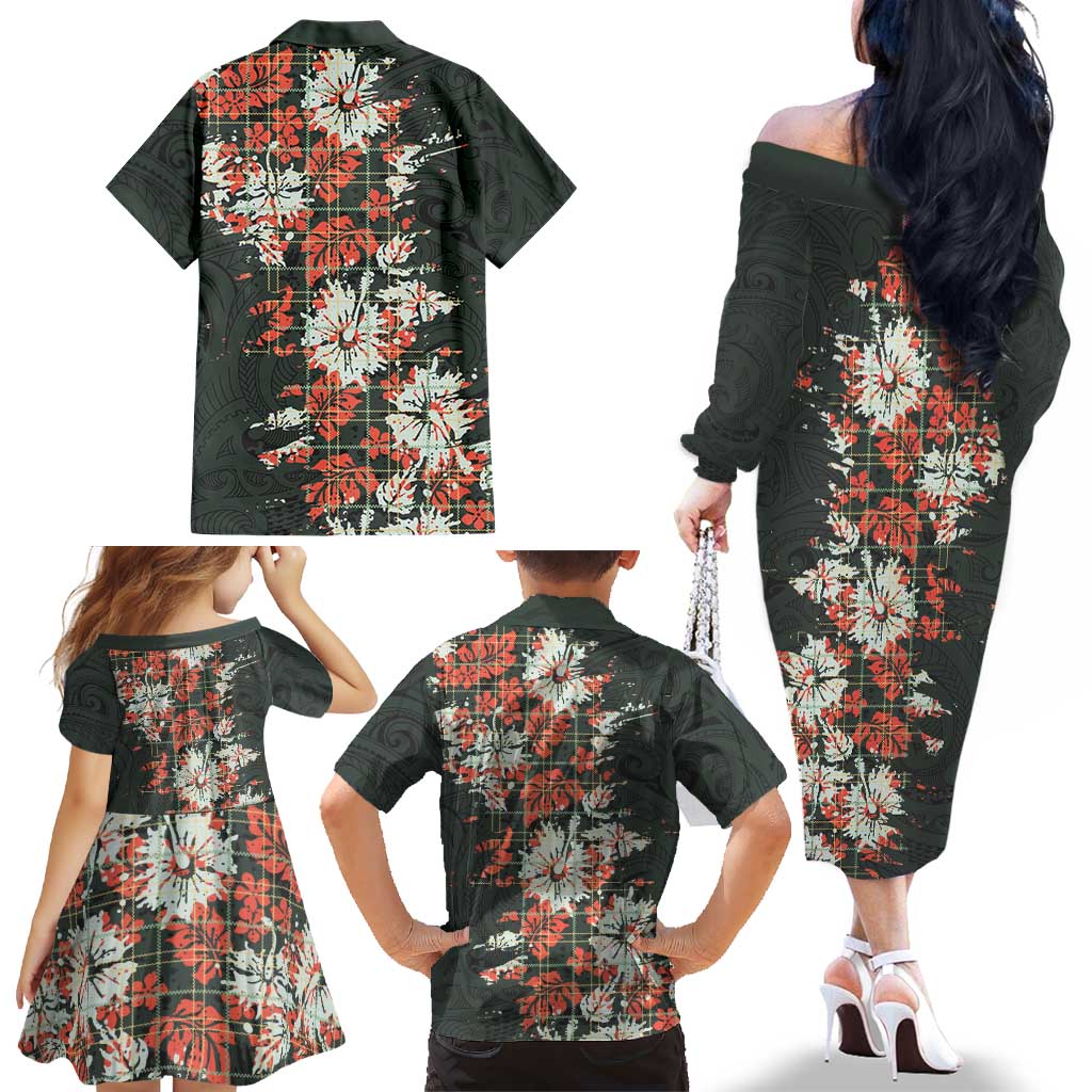 Hawaii Tartan With Hibiscus Family Matching Off The Shoulder Long Sleeve Dress and Hawaiian Shirt Polynesian Pattern Vintage LT9 - Polynesian Pride