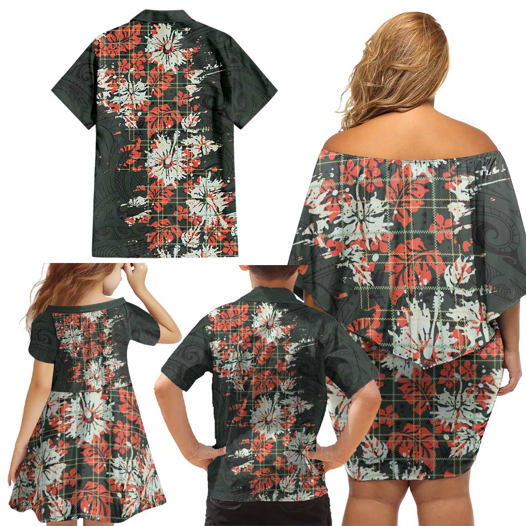 Hawaii Tartan With Hibiscus Family Matching Off Shoulder Short Dress and Hawaiian Shirt Polynesian Pattern Vintage LT9 - Polynesian Pride
