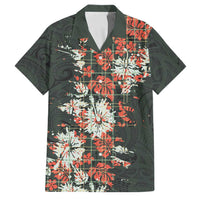 Hawaii Tartan With Hibiscus Family Matching Summer Maxi Dress and Hawaiian Shirt Polynesian Pattern Vintage LT9 Dad's Shirt - Short Sleeve Dark Green - Polynesian Pride