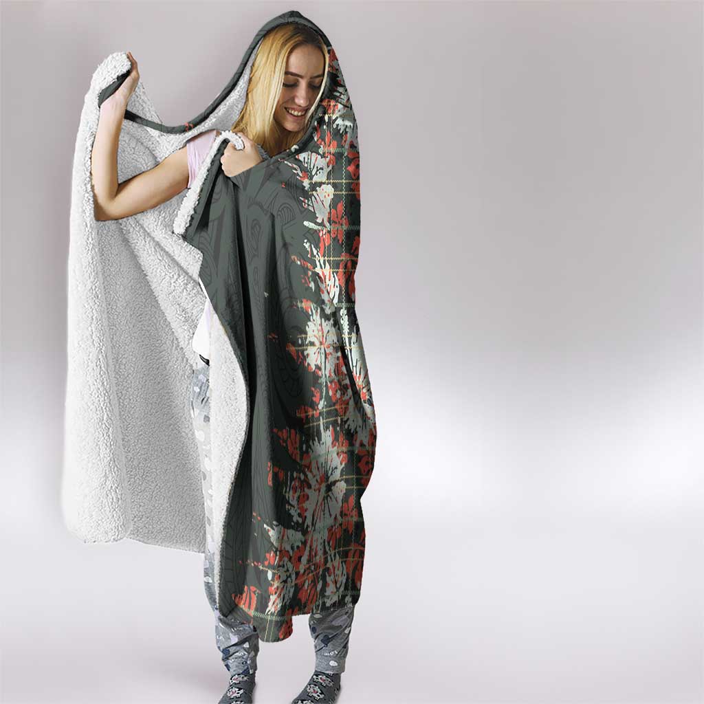 Hawaii Tartan With Hibiscus Hooded Blanket Polynesian Pattern Vintage