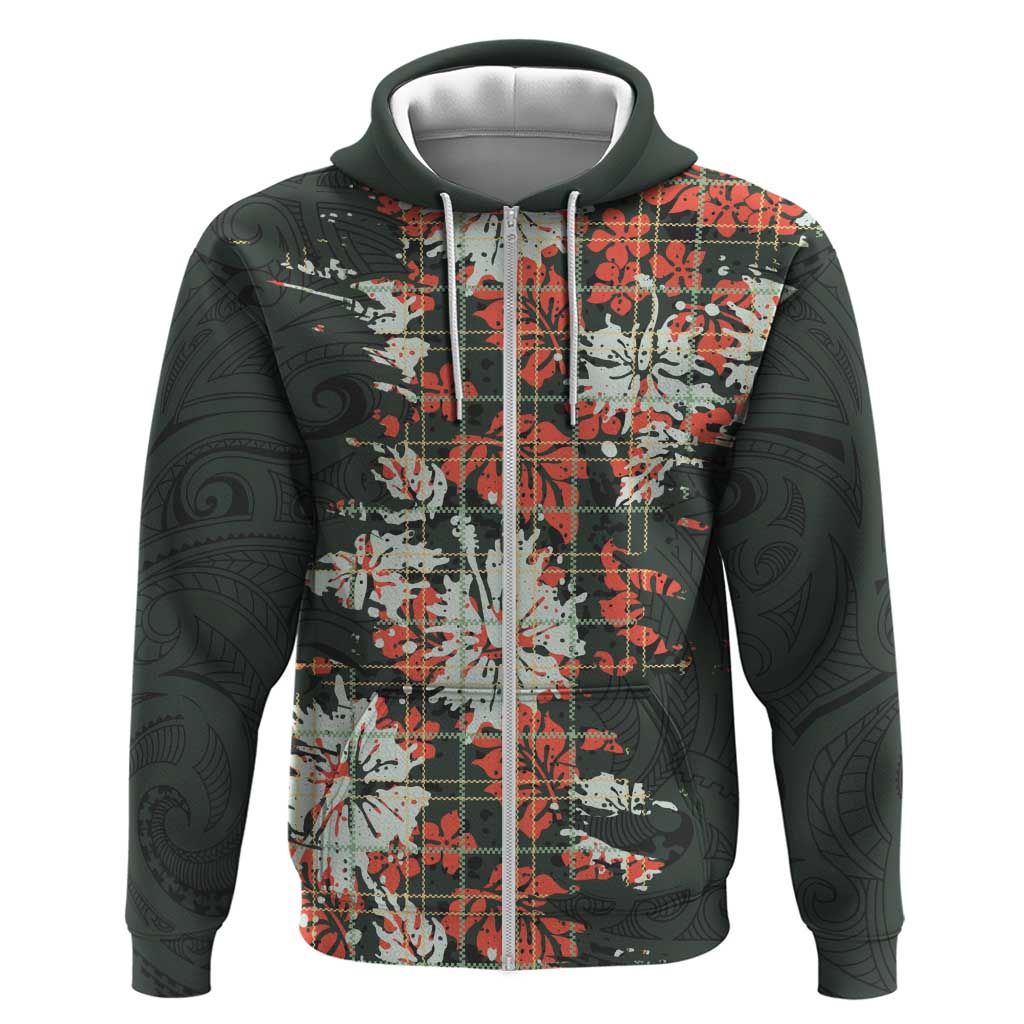 Hawaii Tartan With Hibiscus Hoodie Polynesian Pattern Vintage