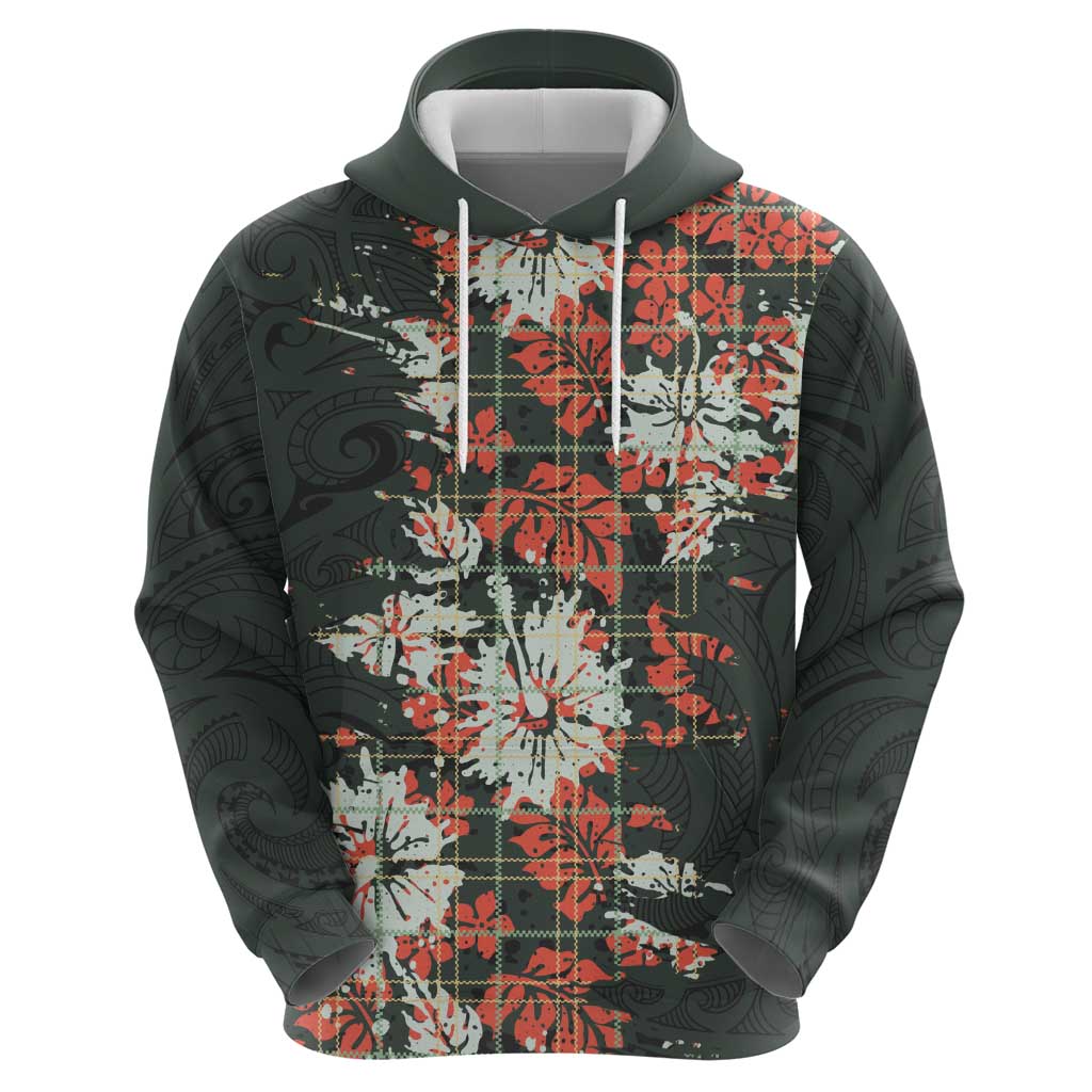 Hawaii Tartan With Hibiscus Hoodie Polynesian Pattern Vintage