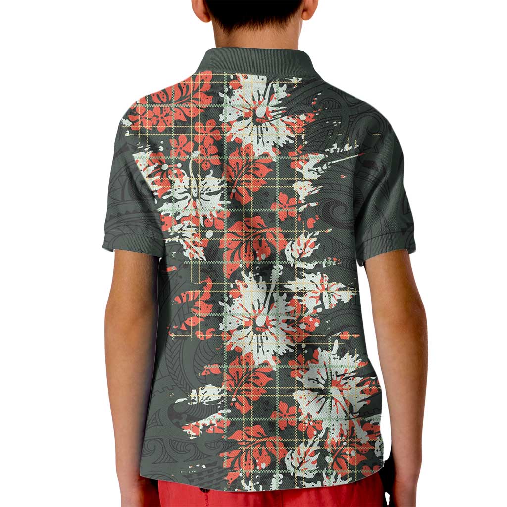 Hawaii Tartan With Hibiscus Kid Polo Shirt Polynesian Pattern Vintage LT9 - Polynesian Pride