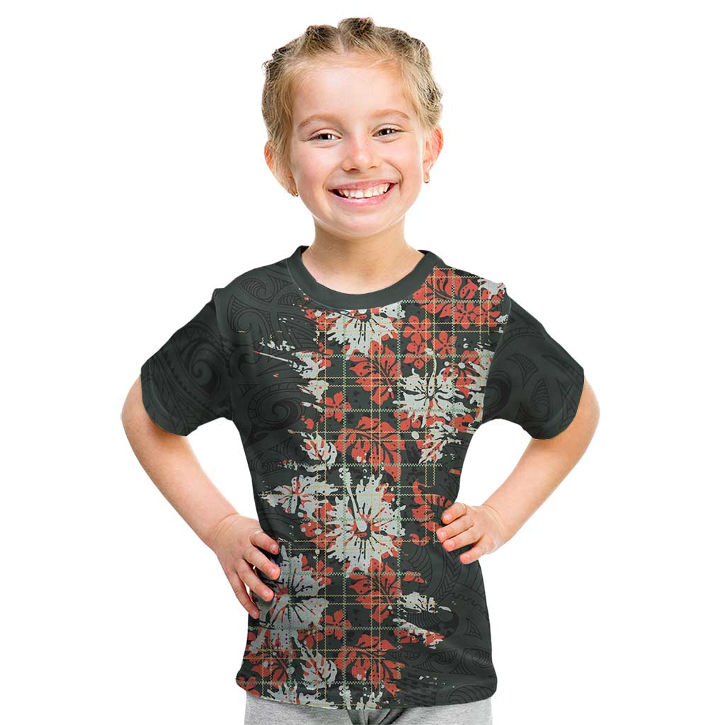 Hawaii Tartan With Hibiscus Kid T Shirt Polynesian Pattern Vintage