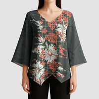 Hawaii Tartan With Hibiscus Kimono Sleeve Blouse Polynesian Pattern Vintage