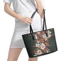 Hawaii Tartan With Hibiscus Leather Tote Bag Polynesian Pattern Vintage LT9 - Polynesian Pride
