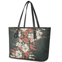 Hawaii Tartan With Hibiscus Leather Tote Bag Polynesian Pattern Vintage LT9 - Polynesian Pride