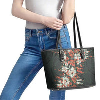 Hawaii Tartan With Hibiscus Leather Tote Bag Polynesian Pattern Vintage LT9 - Polynesian Pride
