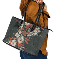 Hawaii Tartan With Hibiscus Leather Tote Bag Polynesian Pattern Vintage LT9 - Polynesian Pride