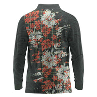 Hawaii Tartan With Hibiscus Long Sleeve Polo Shirt Polynesian Pattern Vintage
