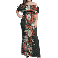 Hawaii Tartan With Hibiscus Off Shoulder Maxi Dress Polynesian Pattern Vintage LT9 Women Dark Green - Polynesian Pride