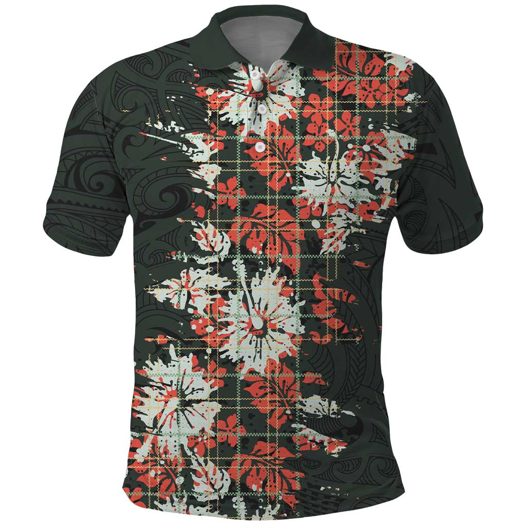 Hawaii Tartan With Hibiscus Polo Shirt Polynesian Pattern Vintage LT9 Dark Green - Polynesian Pride