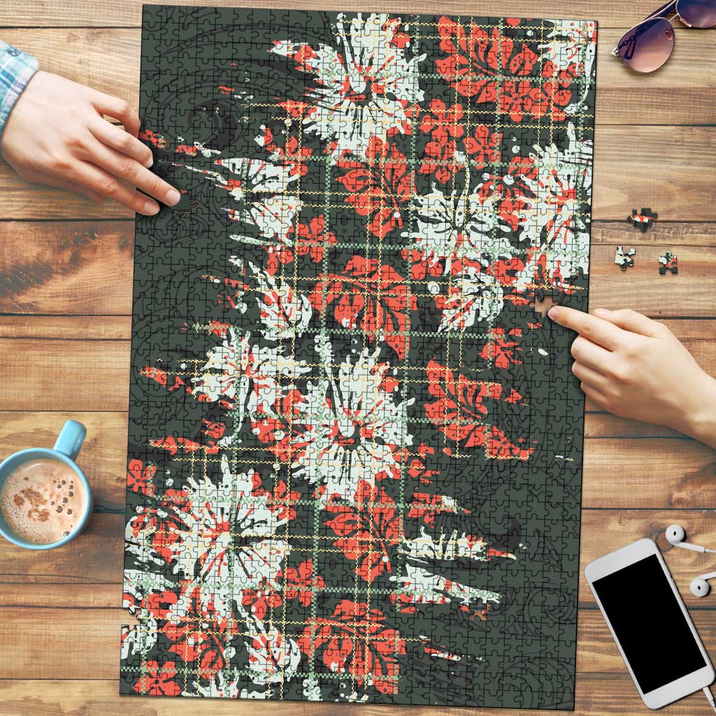 Hawaii Tartan With Hibiscus Puzzle Polynesian Pattern Vintage