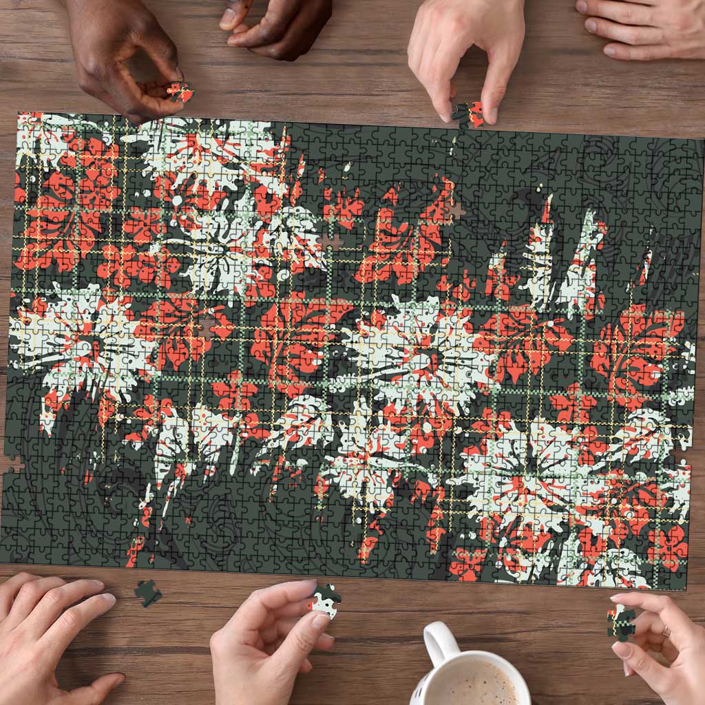 Hawaii Tartan With Hibiscus Puzzle Polynesian Pattern Vintage