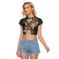 Hawaii Tartan With Hibiscus Raglan Cropped T Shirt Polynesian Pattern Vintage