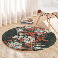 Hawaii Tartan With Hibiscus Round Carpet Polynesian Pattern Vintage