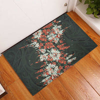 Hawaii Tartan With Hibiscus Rubber Doormat Polynesian Pattern Vintage