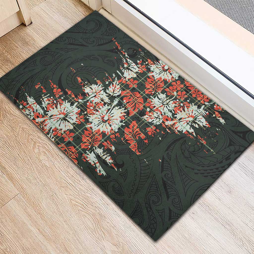 Hawaii Tartan With Hibiscus Rubber Doormat Polynesian Pattern Vintage